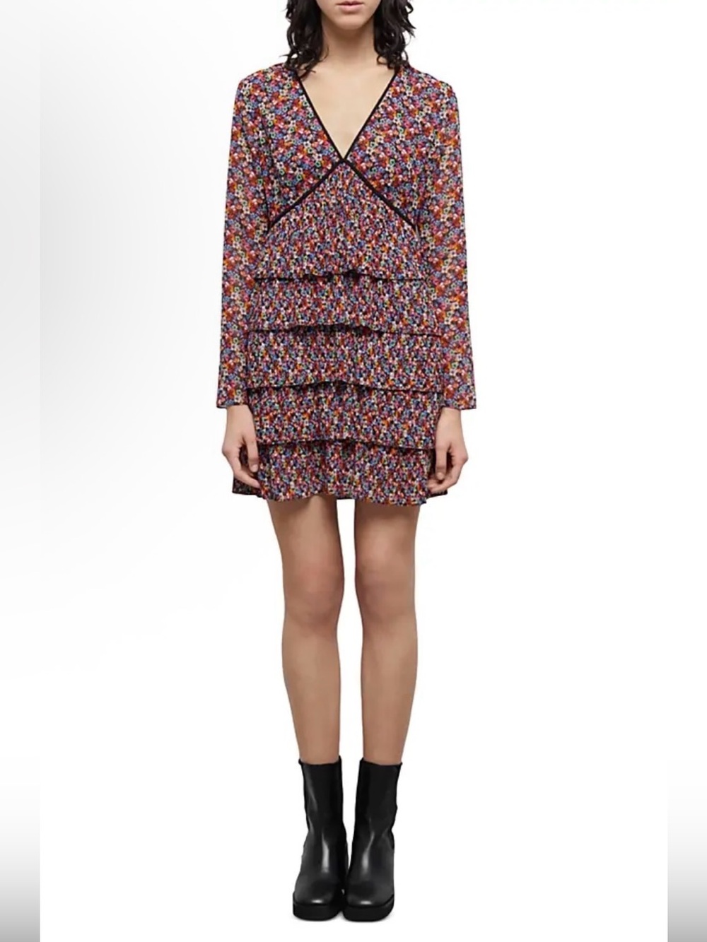 $425 The Kooples Blazing Field Floral Print Tiered Mini Dress 3/Large NWT